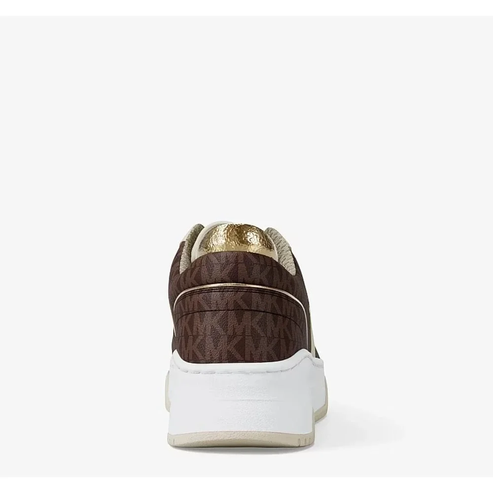 Michael Kors Lexi Women's 9.5 M Brown Sneaker Mixed-Media MK Monogram New In Box - Picture 6 of 10